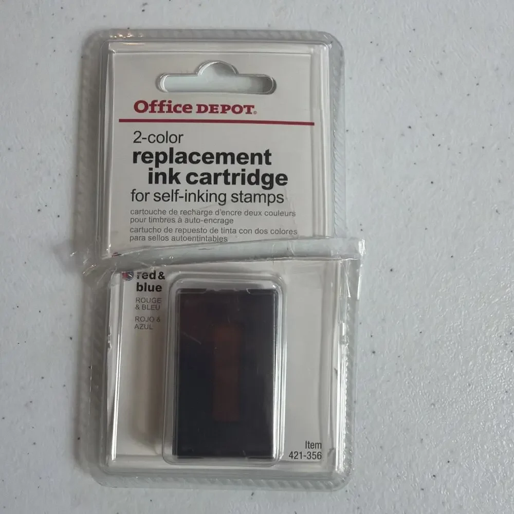 Office Depot 2 Color Replacement Stamp Pad Blue Red Self Inking lot of 5 New